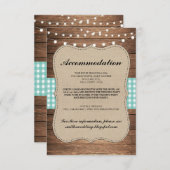 ティール（緑がかった色）チェッ素朴ク宿泊木製ウェディングカード エンクロージャーカード (正面/裏面)