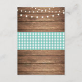 ティール（緑がかった色）チェッ素朴ク宿泊木製ウェディングカード エンクロージャーカード (裏面)