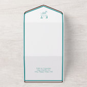 ティール(緑がかった色)・チョコシンプルーモダント結婚 オールインワン招待状 (外側)