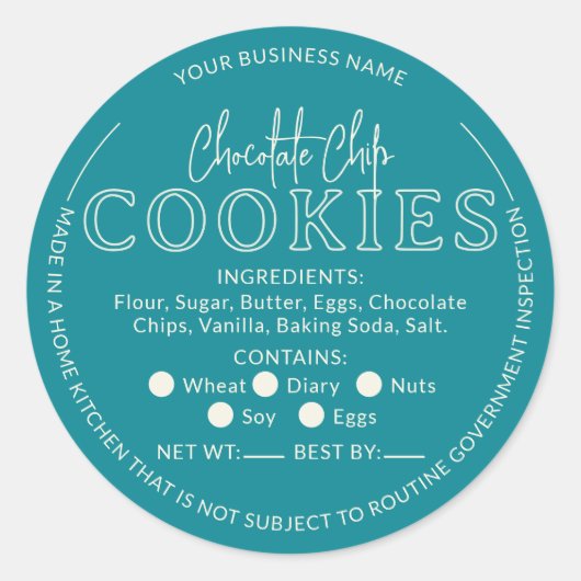 ティール(緑がかった色)チョコレートチップCookieコテージシール ラウンドシール (正面)