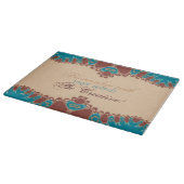 ティール（緑がかった色）+チョコレートレースピンプリプカスタム文字付き カッティングボード (角)