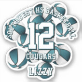 ティール(緑がかった色)チームの色バスケットのクラスタチーム名 シール (正面)