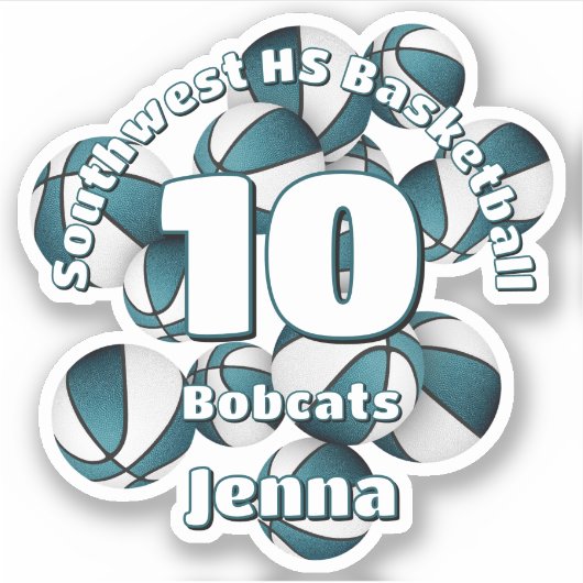 ティール(緑がかった色)チームの色バスケットボールのキッズスポーツ シール (正面)