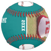 ティール(緑がかった色)チーム名&プレイヤー名番号写真 ソフトボール (正面)