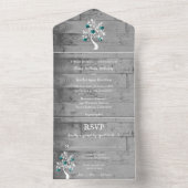 ティール(緑がかった色)ツリーのハートすべて1つの結婚式の招待 オールインワン招待状 (内側)