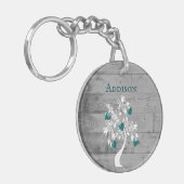 ティール(緑がかった色)ツリーのハートパーソナライズされたキーチェーン キーホルダー (正面左)