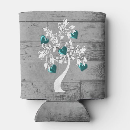 ティール(緑がかった色)ツリーハートパーソナライズされたクーラーボックス 缶クーラー (裏面)