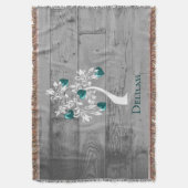 ティール（緑がかった色）ツリーハートパーソナライズされたブランケット スローブランケット (正面縦)