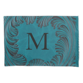 ティール（緑がかった色）ツーリングフェイクレザーウェスタンフローラデコール 枕カバー