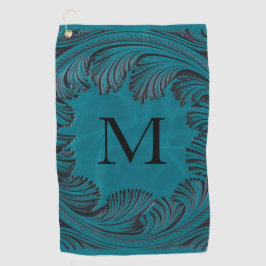 ティール（緑がかった色）ツーリングフェイクレザーウェスタンフローラ ゴルフタオル