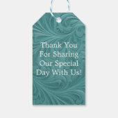 ティール（緑がかった色）ツールレザーヒマワリ結婚ーの感謝 ギフトタグ (裏面)