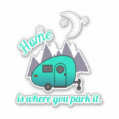 ティール（緑がかった色）ティアドロップトレーラーキャンパーステッカー シール (正面)