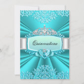 ティール(緑がかった色)ティアラダマスクキンセアニェラパーティー 招待状 (正面)