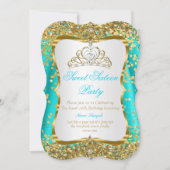 ティール（緑がかった色）ティアラプリンセススウィート16金ゴールドホワイト招待状 招待状 (正面)