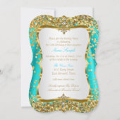 ティール（緑がかった色）ティアラプリンセススウィート16金ゴールドホワイト招待状 招待状 (裏面)