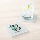 ティール（緑がかった色）ティントフローラモノグラム文字B ガラスコースター (アングル)