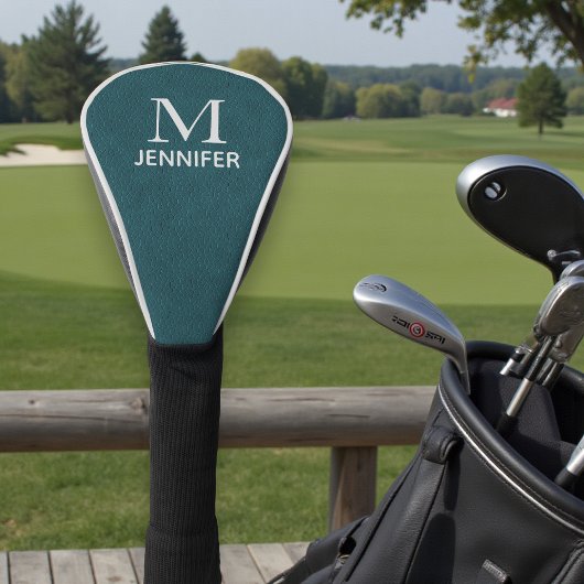 ティール（緑がかった色）テクスチャレザーモノグラムパーソナライズされた名 ゴルフヘッドカバー