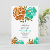 ティール（緑がかった色）テラコッタウォーターカラーフローラボホ 招待状 (スタンド正面)