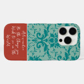 ティール(緑がかった色)&テラコッタパーソナライズされたビクトリアンフローラ Case-Mate iPhoneケース (裏面 (横))