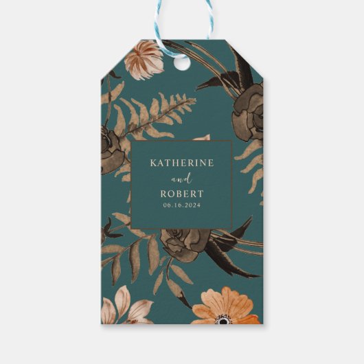 ティール（緑がかった色）テラコッタ秋の結婚式賛成 ギフトタグ (正面)