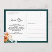 ティール（緑がかった色）テラコッタ結婚フローラの写真ありがとう ポストカード (裏面)