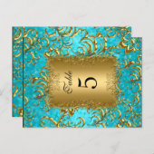 ティール（緑がかった色）テーブル番号シーティング座席表ダマスク ポストカード (正面/裏面)