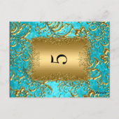 ティール（緑がかった色）テーブル番号シーティング座席表ダマスク ポストカード (裏面)