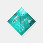 ティール(緑がかった色)ディスコボール及びレトロマイク25誕生日 スタンダードカクテルナプキン (角)