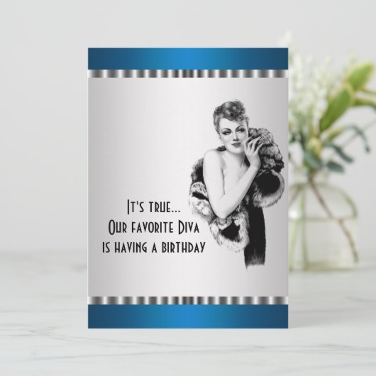 ティール(緑がかった色)ディババースデーパーティーの招待 招待状 (スタンド正面)