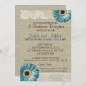 ティール(緑がかった色)デイジーとバーラップBBQウェディングレセプション 招待状 (正面/裏面)