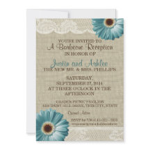 ティール（緑がかった色）デイジーとバーラップBBQウェディングレセプション