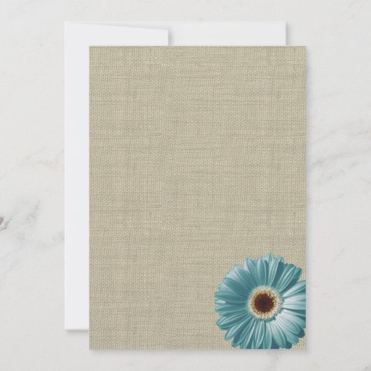 ティール（緑がかった色）デイジーとバーラップBBQウェディングレセプション 招待状 (裏面)