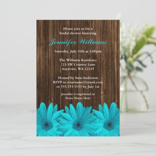 ティール(緑がかった色)デイジーバーンウッドブライダルシャワー招待状 招待状 (スタンド正面)