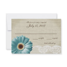 ティール（緑がかった色）デイジー及びレース結婚レスポンスカード