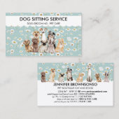 ティール(緑がかった色)デイジー花水彩犬 名刺 (正面/裏面)