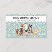 ティール（緑がかった色）デイジー花水彩犬 名刺 (正面)