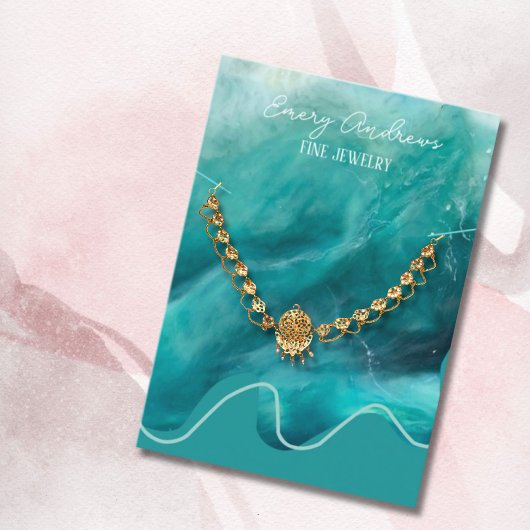 ティール（緑がかった色）デザイナージュエリーネックレスホルダーディスプレイ 名刺