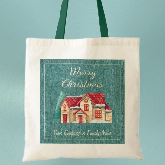 ティール（緑がかった色）デニム、会社経営、ウィンターハウス トートバッグ