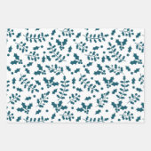 ティール(緑がかった色)トナカイ、クリスマスツリーとホリーパターン ラッピングペーパーシート (正面2)