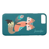 ティール（緑がかった色）トバルキツネと羽毛 Case-Mate iPhoneケース (裏面(横))