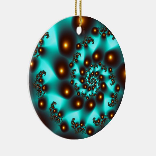 ティール(緑がかった色)トリップ(幻覚体験)のような抽象芸術ファインアートフラクタル セラミックオーナメント (右)