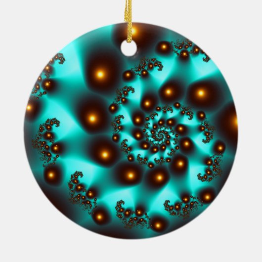 ティール(緑がかった色)トリップ(幻覚体験)のような抽象芸術ファインアートフラクタル セラミックオーナメント (裏面)