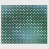 ティール（緑がかった色）トロピカルグリーンガラスシルバーハートグレー ラッピングペーパー (フラット)