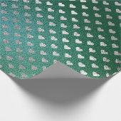 ティール（緑がかった色）トロピカルグリーンガラスシルバーハートグレー ラッピングペーパー (角)