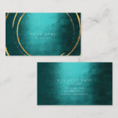ティール(緑がかった色)トロピカルジオメトリックゴールデンフォイルズサークルブラック 名刺 (正面/裏面)