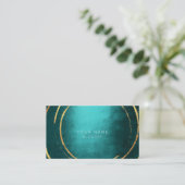 ティール(緑がかった色)トロピカルジオメトリックゴールデンフォイルズサークルブラック 名刺 (スタンド正面)