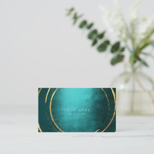 ティール（緑がかった色）トロピカルジオメトリックゴールデンフォイルズサークルブラック 名刺 (スタンド正面)