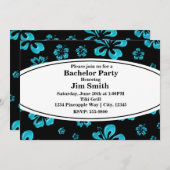 ティール（緑がかった色）トロピカルハイビスカスフローラブラック招待状 招待状 (正面/裏面)