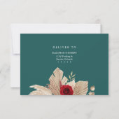 ティール（緑がかった色）トロピカルバラウェディングRSVPカード サンキューカード (裏面)