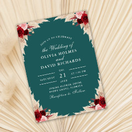 ティール（緑がかった色）トロピカルバラ秋結婚式招待状 招待状